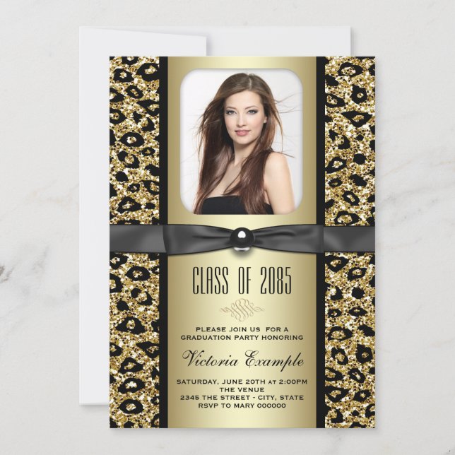Gold Glitter Leopard Graduation Announcement (Front)