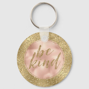 Gold Glitter Leopard Print Blush Rose Be Kind Keychain