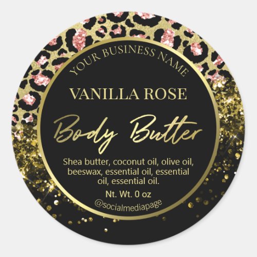 Gold Glitter Leopard Print Body Butter Labels