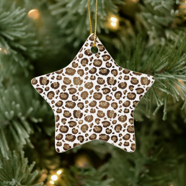Gold Glitter Leopard Print Ceramic Ornament (Tree)