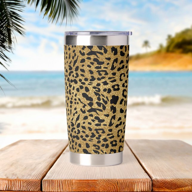 Gold Glitter Leopard Print  Insulated Tumbler (Beach)
