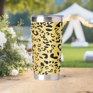 Gold Glitter Leopard Print Insulated Tumbler