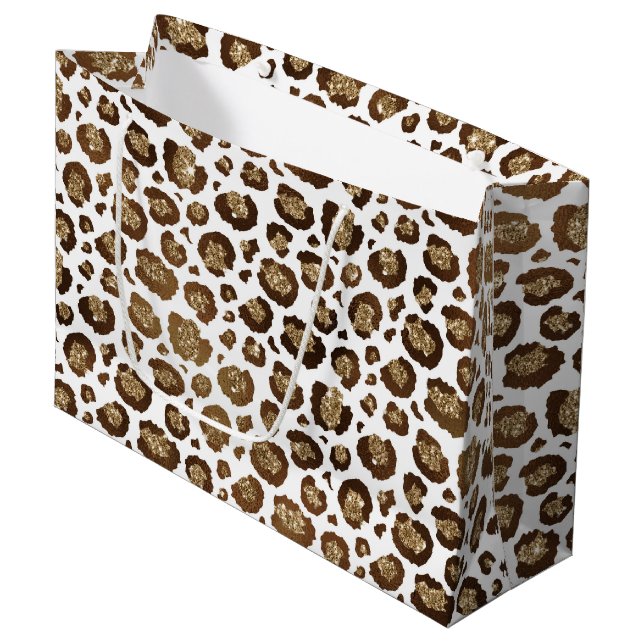 Gold Glitter Leopard Print Large Gift Bag (Front Angled)