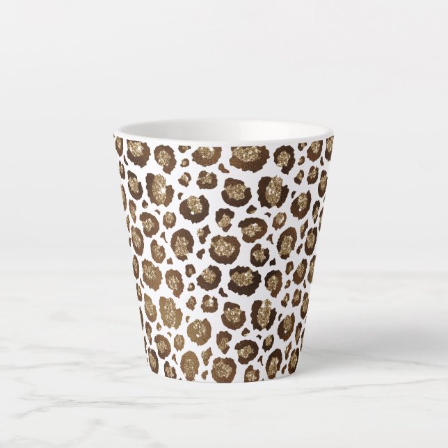 Gold Glitter Leopard Print Latte Mug (Front)
