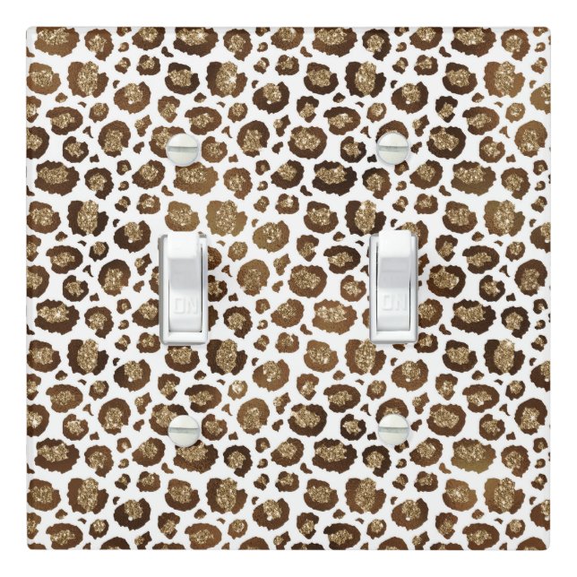 Gold Glitter Leopard Print Light Switch Cover (In Situ)