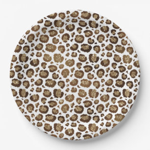 Gold Glitter Leopard Print Paper Plates