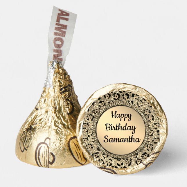 Gold Glitter Leopard Print Personalized Birthday Hershey®'s Kisses® (Front)