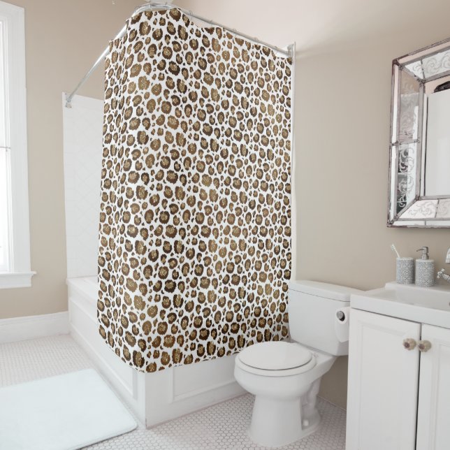 Gold Glitter Leopard Print Shower Curtain (In Situ)