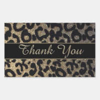 Gold Glitter Leopard Print Thank You Rectangular Sticker