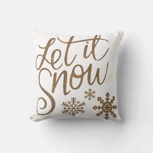  Gold Glitter Let It Snow Calligraphy Christmas Throw Pillow