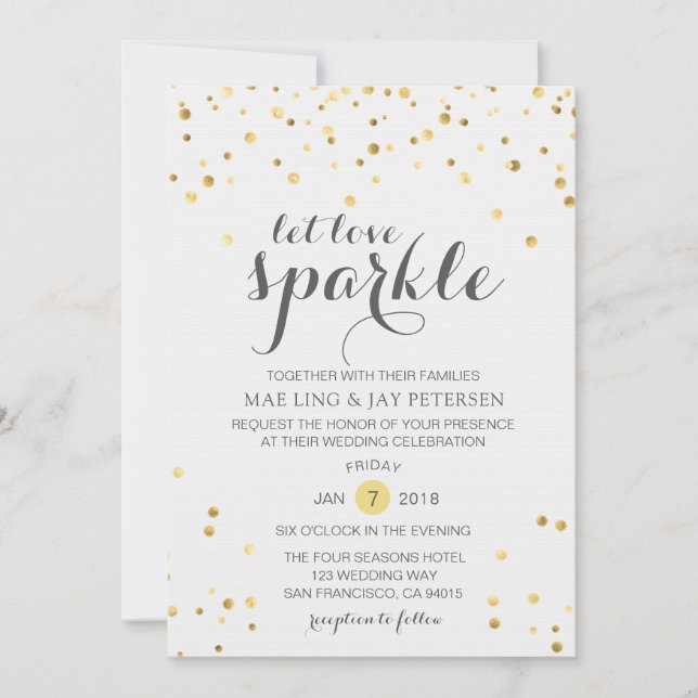 Gold Glitter Let Love Sparkle Wedding invitation (Front)