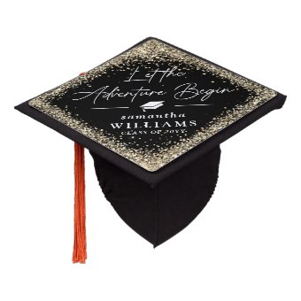 Gold Glitter Let the Adventure Begin Graduate Graduation Cap Topper ...