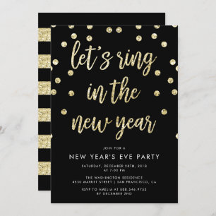 Gold Glitter Let's Ring In The New Year Invitation