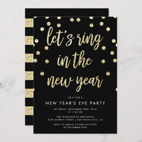 Gold Glitter Lets Ring In The New Year Invitation