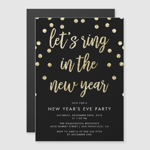 Gold Glitter Lets Ring In The New Year Magnetic Invitation