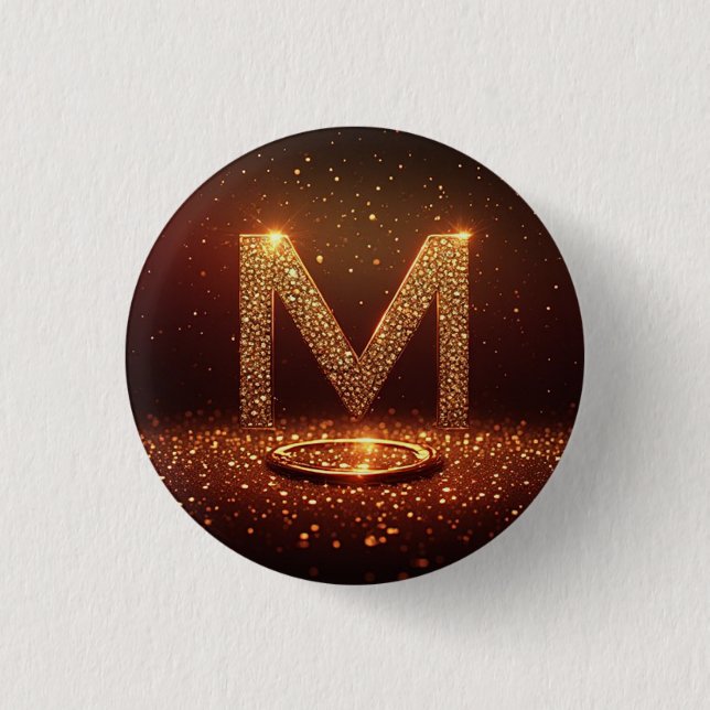 Gold Glitter Letter M Monogram Gift Button (Front)