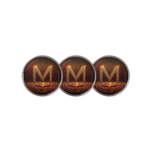 Gold Glitter Letter M Monogram Gift Golf Ball Marker