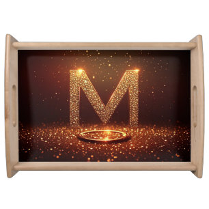 Gold Glitter Letter M Monogram Gift Serving Tray