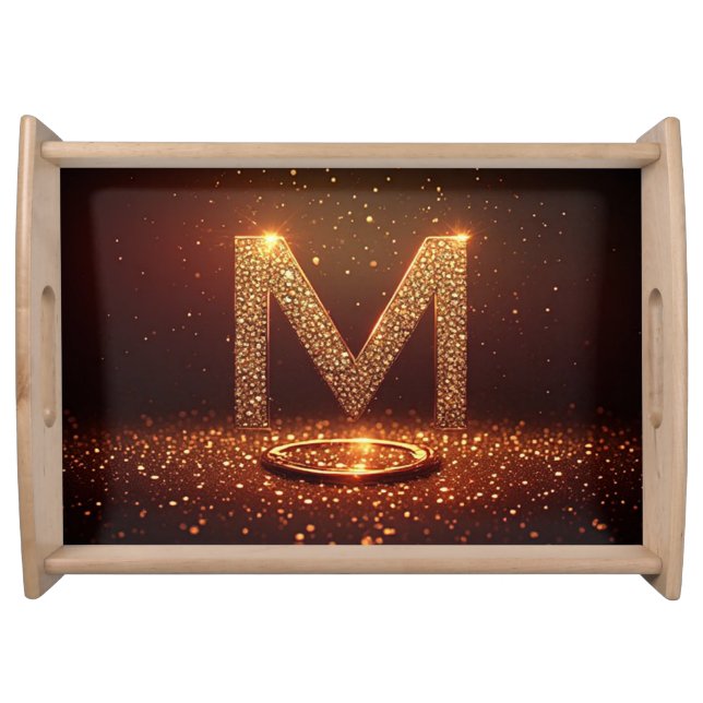Gold Glitter Letter M Monogram Gift Serving Tray (Front)