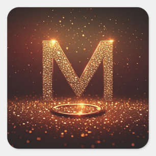 Gold Glitter Letter M Monogram Gift Square Sticker