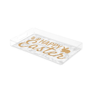 Gold Glitter Letters And Bunny Acrylic Tray