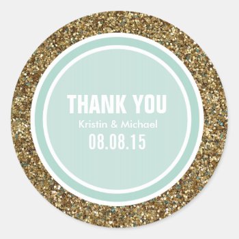 Gold Glitter & Light Mint Thank You Label by Mintleafstudio at Zazzle