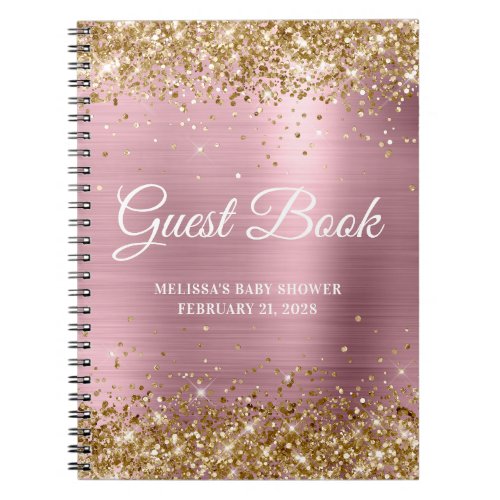 Gold Glitter Light Pink Baby Shower Guestbook Notebook