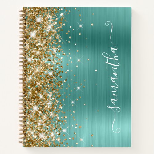 Gold Glitter Light Teal Foil Girly Signature Notebook