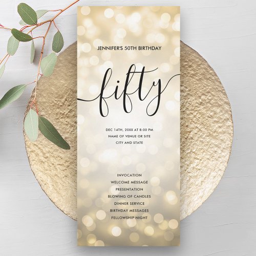 Gold Glitter Lights 50th Birthday Programs 