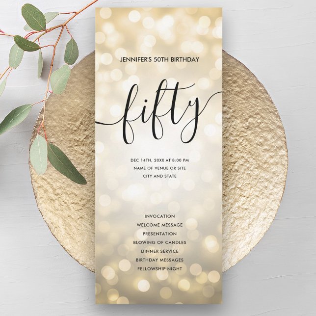 Gold Glitter Lights 50th Birthday Programs  (Gold Glitter Lights 50th Birthday Programs )