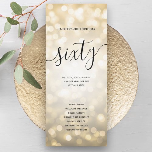 Gold Glitter Lights 60th Birthday Programs 