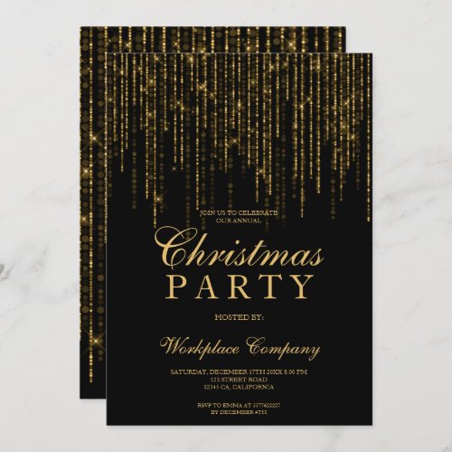 Gold glitter lights black corporate chic Christmas Invitation
