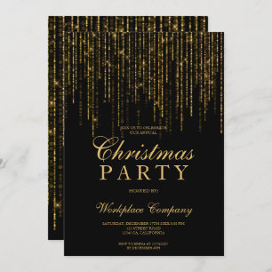 Gold glitter lights black corporate chic Christmas Invitation