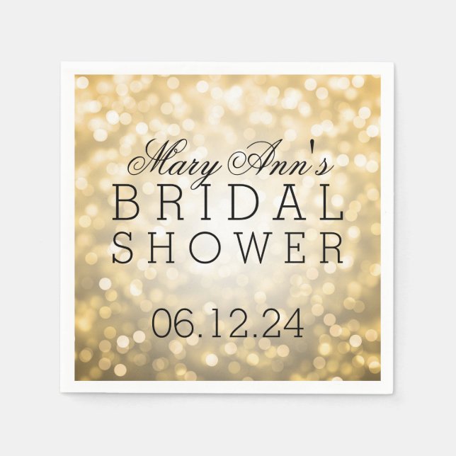 Gold Glitter Lights Elegant Bridal Shower Favor Napkins (Front)