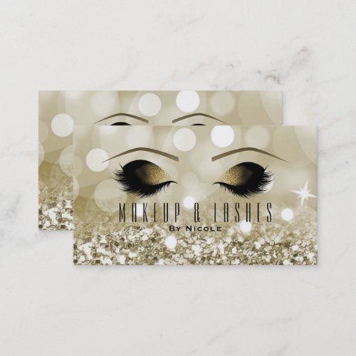 Gold Glitter Lights Makeup Eyelashes Beauty Spa Business Card