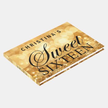 Gold Glitter Lights Sweet 16 Custom Guest Book by PurplePaperInvites at Zazzle