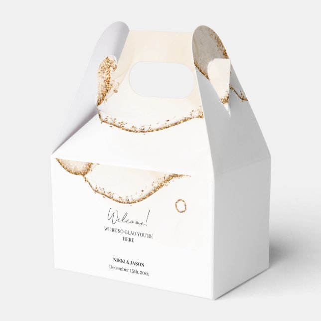 Gold Glitter Line Modern Minimal Wedding Welcome  Favor Boxes (Front Side)