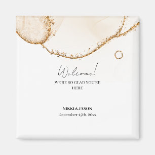 Gold Glitter Line Modern Minimal Wedding Welcome Magnet