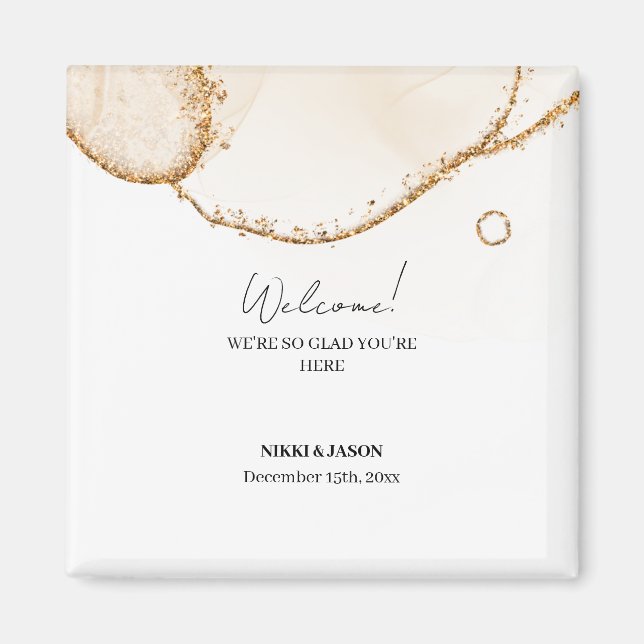 Gold Glitter Line Modern Minimal Wedding Welcome  Magnet (Front)