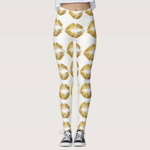 Gold Glitter Lips #2 Leggings