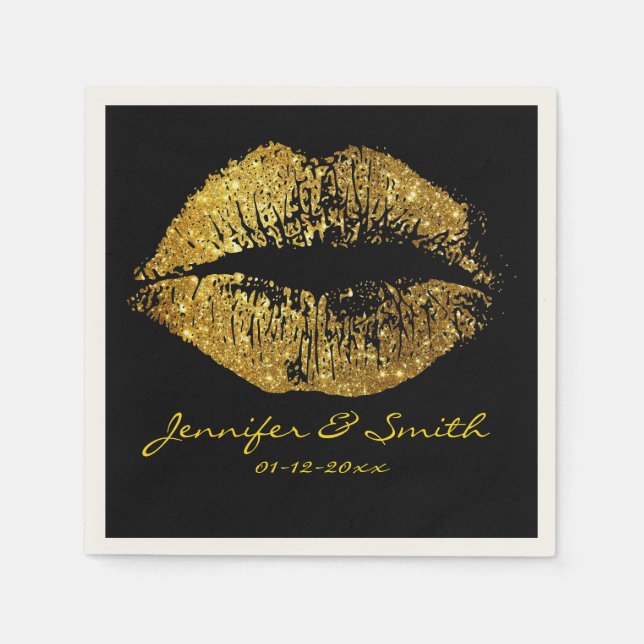 Gold Glitter Lips #2 Paper Napkins (Front)
