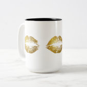 Gold Glitter Lips #2 Two-Tone Coffee Mug (Front Left)