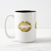 Gold Glitter Lips #2 Two-Tone Coffee Mug (Left)