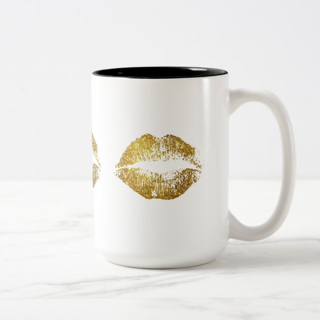 Gold Glitter Lips #2 Two-Tone Coffee Mug (Right)