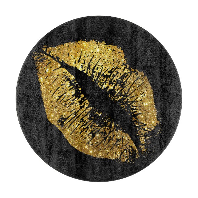 Gold Glitter Lips #4 Cutting Board (Front)