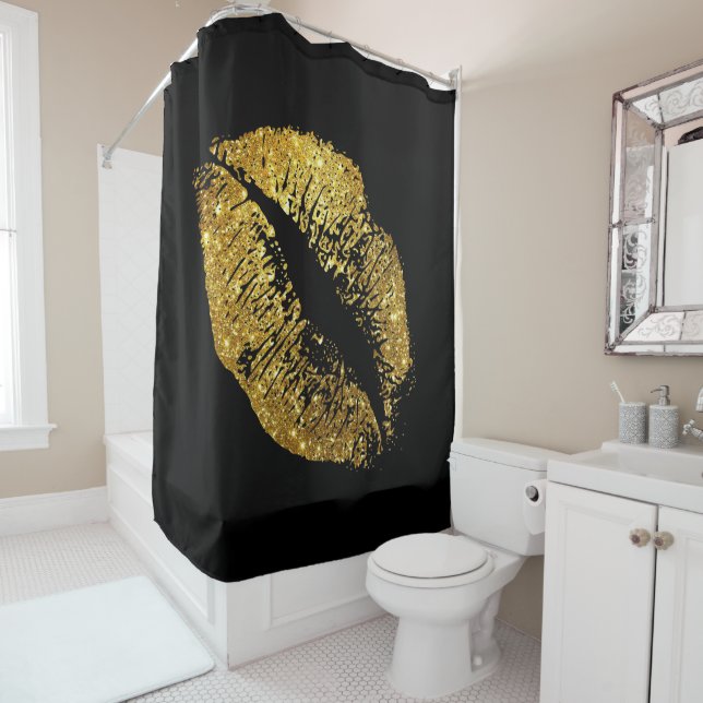 Gold Glitter Lips #4 Shower Curtain (In Situ)