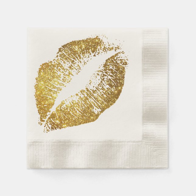 Gold Glitter Lips #5 Napkins (Front)