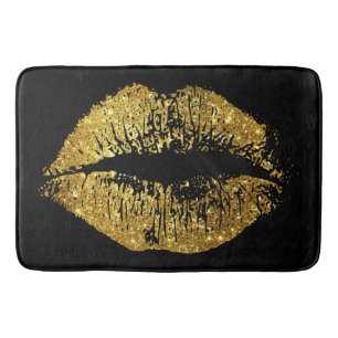 Gold Glitter Lips Bathroom Mat