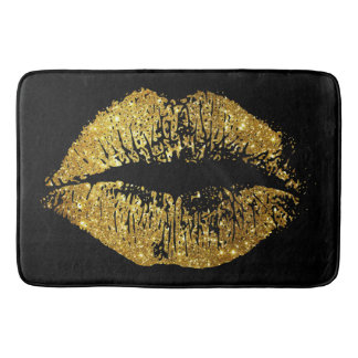 Gold Glitter Lips Bathroom Mat