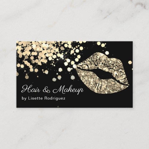 Gold Glitter Lips Chic Business Card